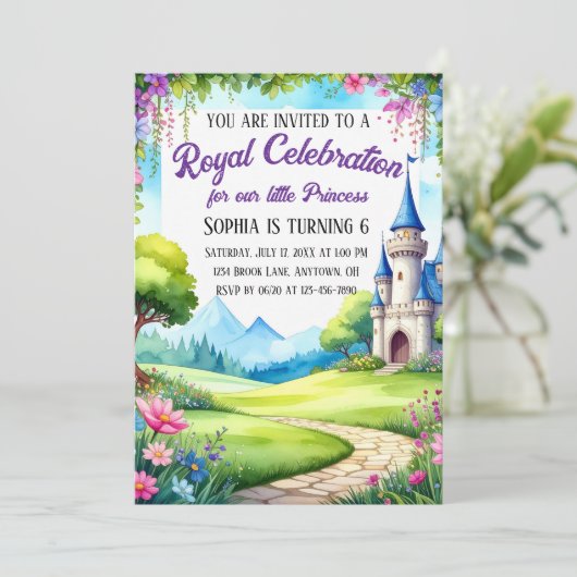 Princess Castle Geburtstagsparty Einladung (Stehend Vorderseite)
