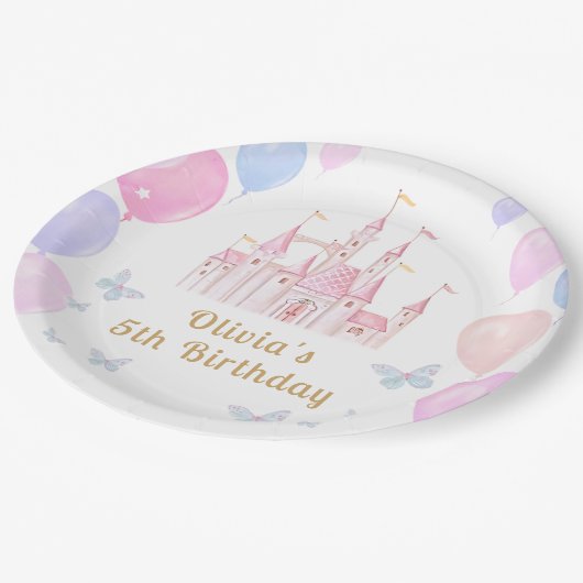 Princess Castle Girl Birthday Paper Plate Pappteller (Schrägansicht)