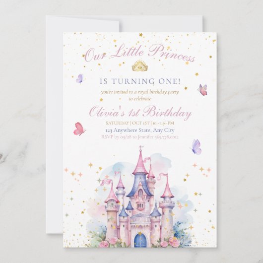 Princess Castle Girl Birthday, Prinzessin 1ST Birt Save The Date (Vorderseite)