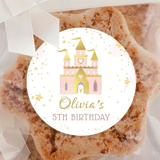 Princess Castle Gold Geburtstag Party Runder Aufkleber