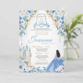 Princess Castle Light Blue Aschenputtel Quinceaner Einladung (Stehend Vorderseite)