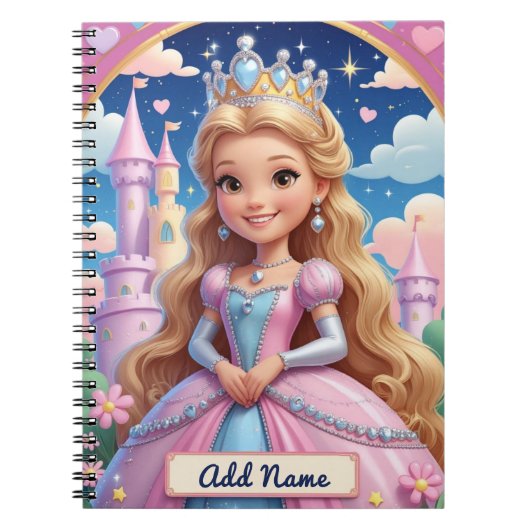 Princess Castle Notebook - Editierbarer Name Notizblock (Vorderseite)