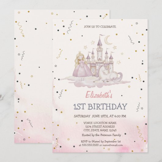 Princess Castle Pony Einladung (Vorne/Hinten)