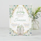 Princess Castle Royal Mint Green Quinceanera Einladung (Stehend Vorderseite)