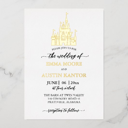 Princess Castle Wedding Folieneinladung (Vorderseite)