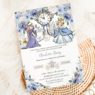 Princess Cinderella Fairytale Blue Floral Geburtst Einladung