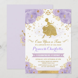 Princess Cinderella Lila Gold Floral Geburtstag Einladung