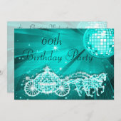 Princess Coach & Horses & Disco Ball 60. Geburtsta Einladung (Vorne/Hinten)