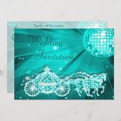Princess Coach, Pferde & Disco Ball Wedding Einladung (Vorne/Hinten)