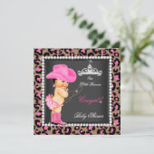 Princess Cowgirl Babydusche Pink Brown Brünett Einladung (Stehend Vorderseite)