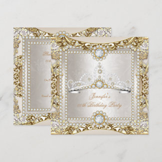 Princess Cream Gold Diamond Tiara Geburtstagsparty Einladung