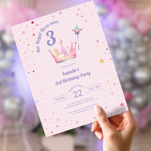 Princess Crown 3rd Birthday Her Royal Threeness  Einladung