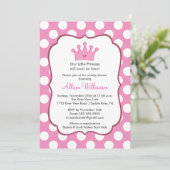 Princess Crown Baby Dusche Einladung Pink Dots (Stehend Vorderseite)