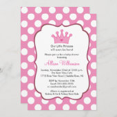 Princess Crown Baby Dusche Einladung Pink Dots (Vorne/Hinten)