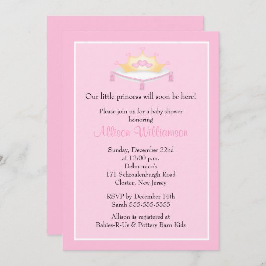 Princess Crown Baby Shower Einladung (Vorne/Hinten)
