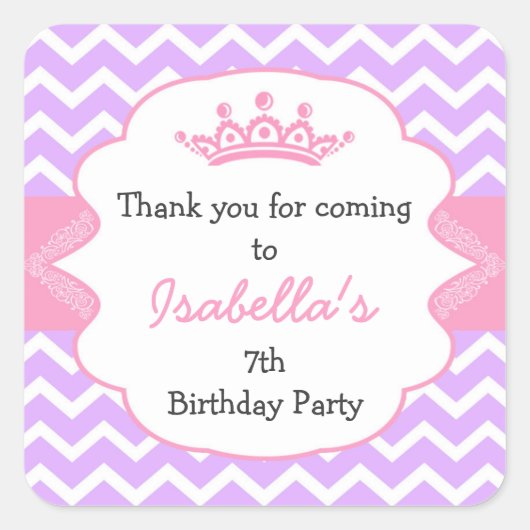 Princess Crown Birthday Party für Aufkleber (Vorderseite)