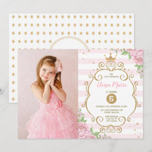 Princess Crown Birthday Pink Gold Floral Party Einladung