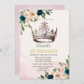 Princess Crown Blume Dots Birthday Einladung (Vorne/Hinten)