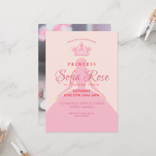 Princess Crown Blush Pink Girl Foto Geburtstag Einladung