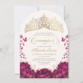 Princess Crown Burgundy Butterflies Quinceanera Einladung (Vorderseite)
