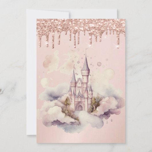 Princess Crown Castle Rose Goldene Tropfen Quincea Einladung (Rückseite)