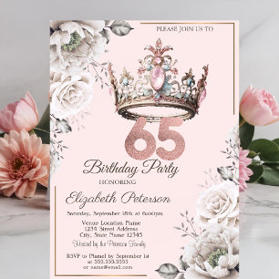 Princess Crown Floral 65. Geburtstagsparty Einladung