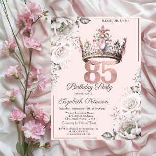 Princess Crown Floral 85. Geburtstagsparty Einladung