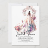 Princess Crown Floral Wedding Dress Brautparty Einladung (Vorderseite)