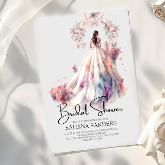 Princess Crown Floral Wedding Dress Brautparty Einladung