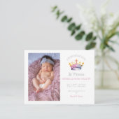 Princess Crown Girl Pink Foto Geburtsankündigung Ankündigung (Stehend Vorderseite)