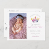 Princess Crown Girl Pink Foto Geburtsankündigung Ankündigungspostkarte (Vorne/Hinten)
