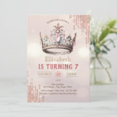 Princess Crown Glitzer Tropfens Bokeh Birthday Einladung (Stehend Vorderseite)