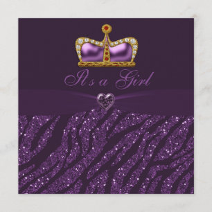 Princess Crown, Heart & Zebra Glitzer Babydusche Einladung