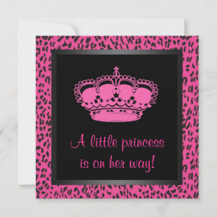 Princess Crown Hot Pink Leopard Baby Girl Dusche Einladung