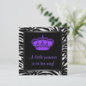 Princess Crown Lila Zebra Baby Dusche Einladung (Stehend Vorderseite)