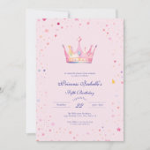 Princess Crown Pastel Pink Fairytale 5. Geburtstag Einladung (Vorderseite)