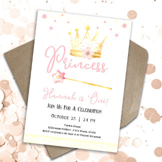 Princess Crown Pink 1. Girl Geburtstag Einladung
