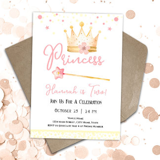 Princess Crown Pink 2. Girl Geburtstag Einladung