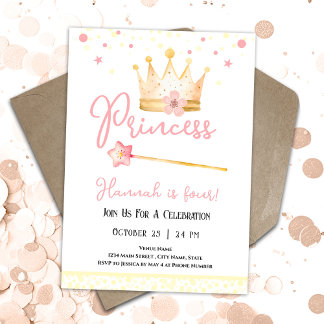 Princess Crown Pink 4. Girl Geburtstag Einladung