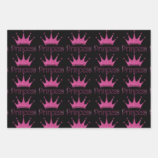 Princess Crown Pink Black Gift Geschenkpapier Set (Vorderseite)