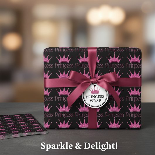 Princess Crown Pink Black Gift Geschenkpapier Set