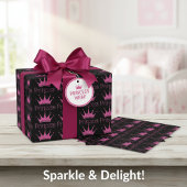 Princess Crown Pink Black Gift Geschenkpapier Set