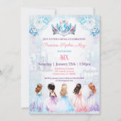 Princess Crown Pink Blue Lila Winter Geburtstag Einladung (Vorderseite)