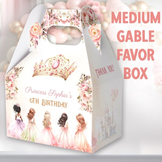 Princess Crown Pink Gold Floral Birthday Medium Geschenkschachtel