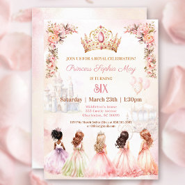 Princess Crown Pink Gold Floral Girl Geburtstag Einladung