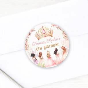 Princess Crown Pink Gold Floral Girl Geburtstag Runder Aufkleber
