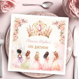 Princess Crown Pink Gold Floral Girl Geburtstag Serviette