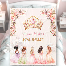 Princess Crown Pink Gold Floral Girl Name Fleecedecke