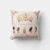 Princess Crown Pink Gold Floral Girl Name Kissen (Vorderseite)