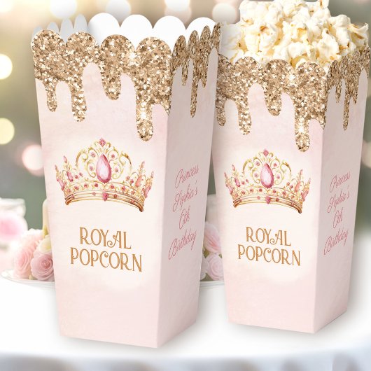 Princess Crown Pink Gold Glitzer Birthday Popcorn Geschenkschachtel